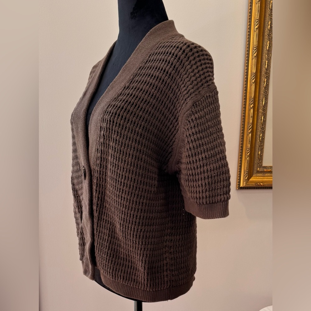 Josephine Chaus one button open weave ladies shrug‎ sweater size XL cotton brown - Picture 2 of 16